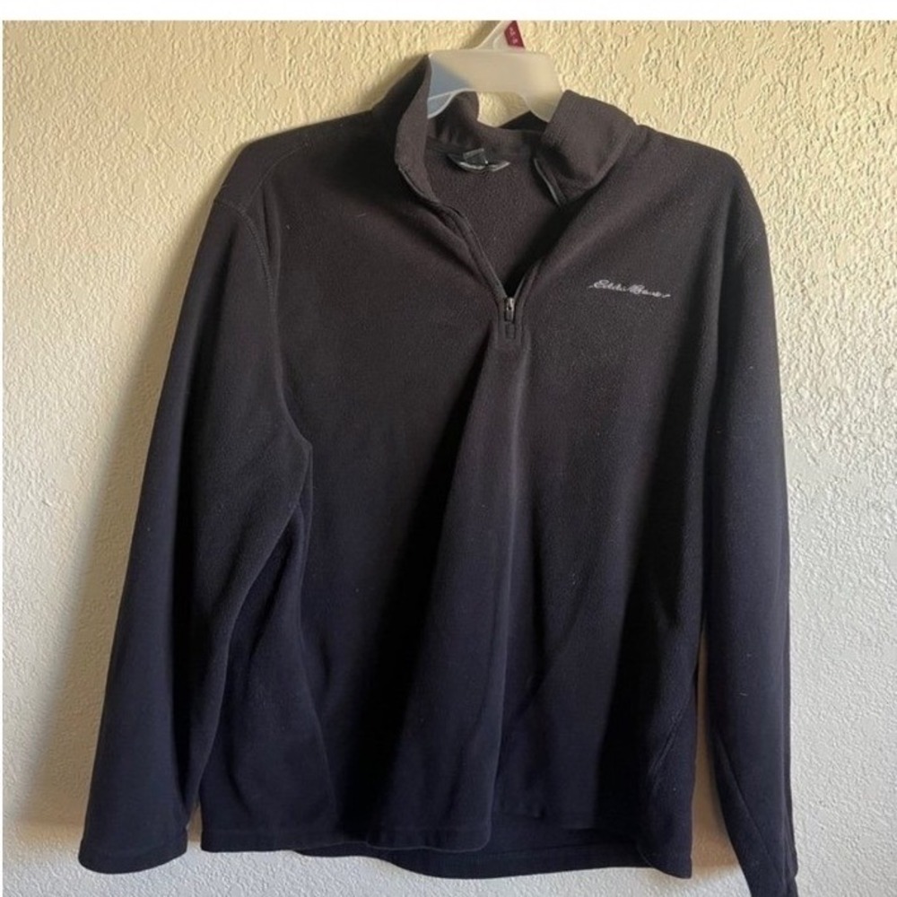 Eddie Bauer Mens‎ XL Black Quarter Zip Fleece Pullover Jacket Sweater EUC